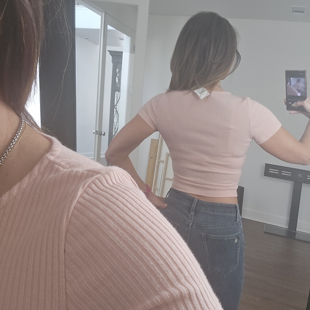 Pink Ribbed Women's Top - Picture 3 of 3